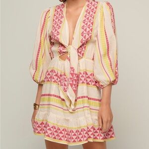 Pearl & Caviar Women's Cotton Front Tie Zakar Dress Fuchsia S/M S22P1028